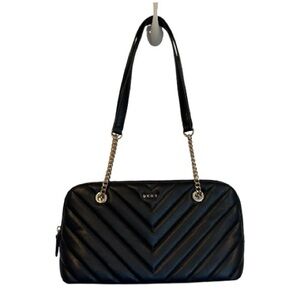 DKNY Black Quilted Chevron Shoulder Bag Purse Handbag